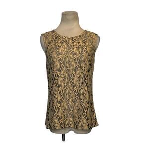 Evan Picone beige lace sleeveless blouse size Small